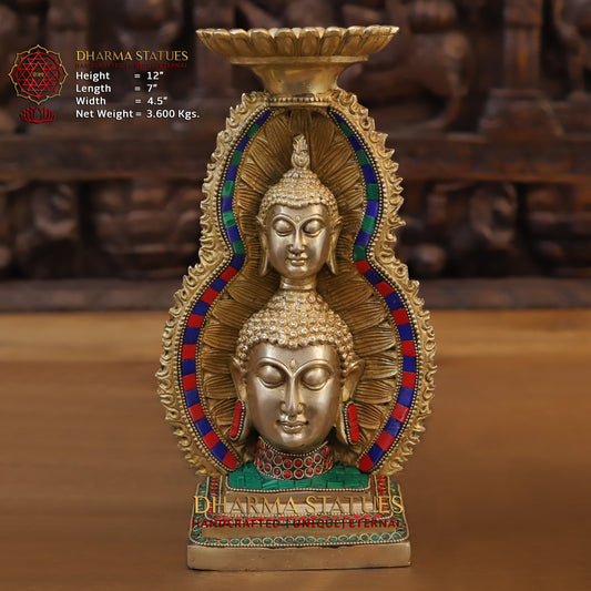 Brass Buddha Candle, Golden & Stonework, 12"