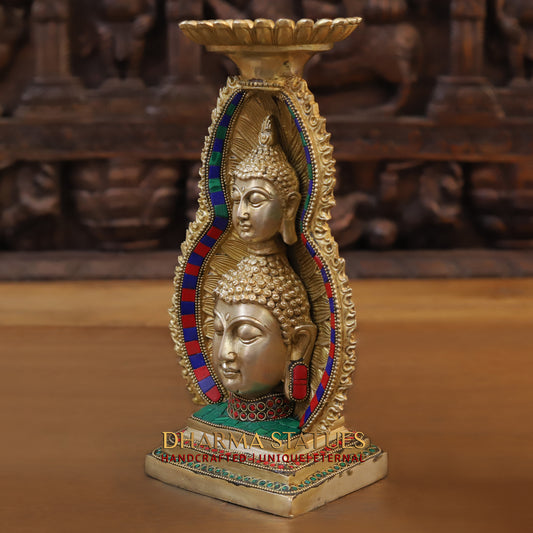 Brass Buddha Candle, Golden & Stonework, 12"