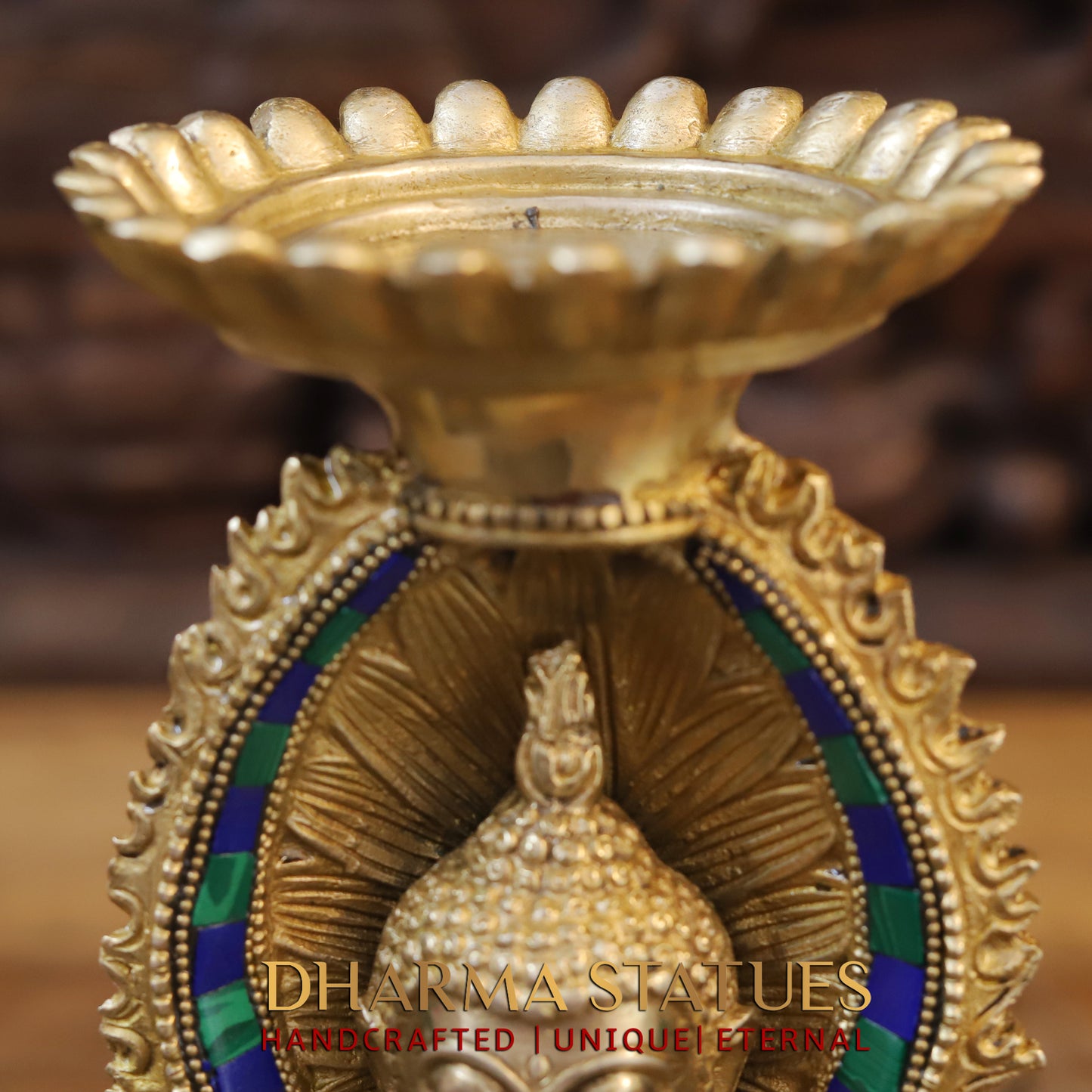 Brass Buddha Candle, Golden & Stonework, 12"