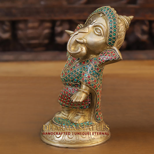 Brass Baby Ganesh standing, Golden & Stonework, 9"