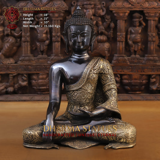 Brass Buddha seated, Black Patina & Fine Finish, 18"