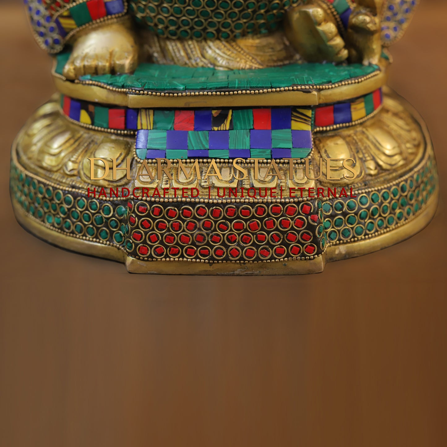 Brass Ganesh seated with Rat, Golden & Stonework, 12.5"