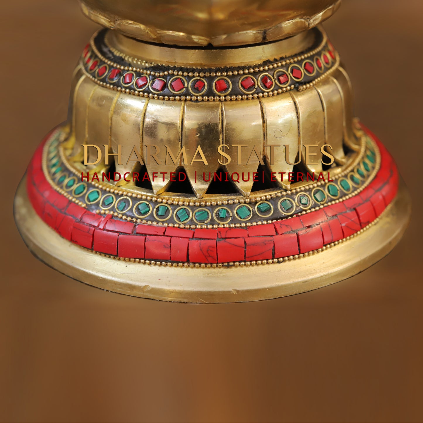 Brass Shankhya Chakra Vishnu Lamps Oil Lamps, Golden & Stonework, 9.5"