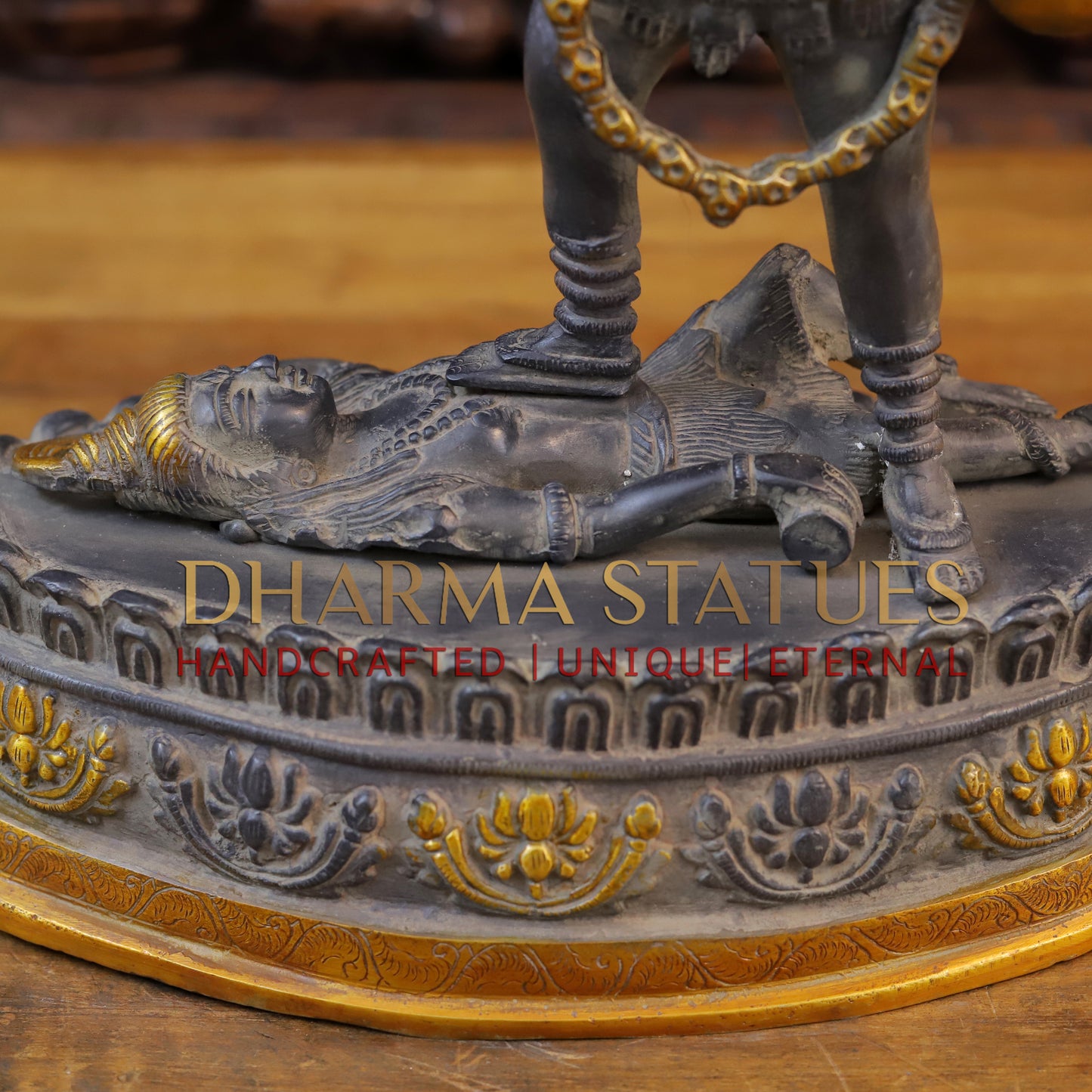 Brass Kali Statue, Standing on shiva's chest, Black patina & Golden Finish 20"