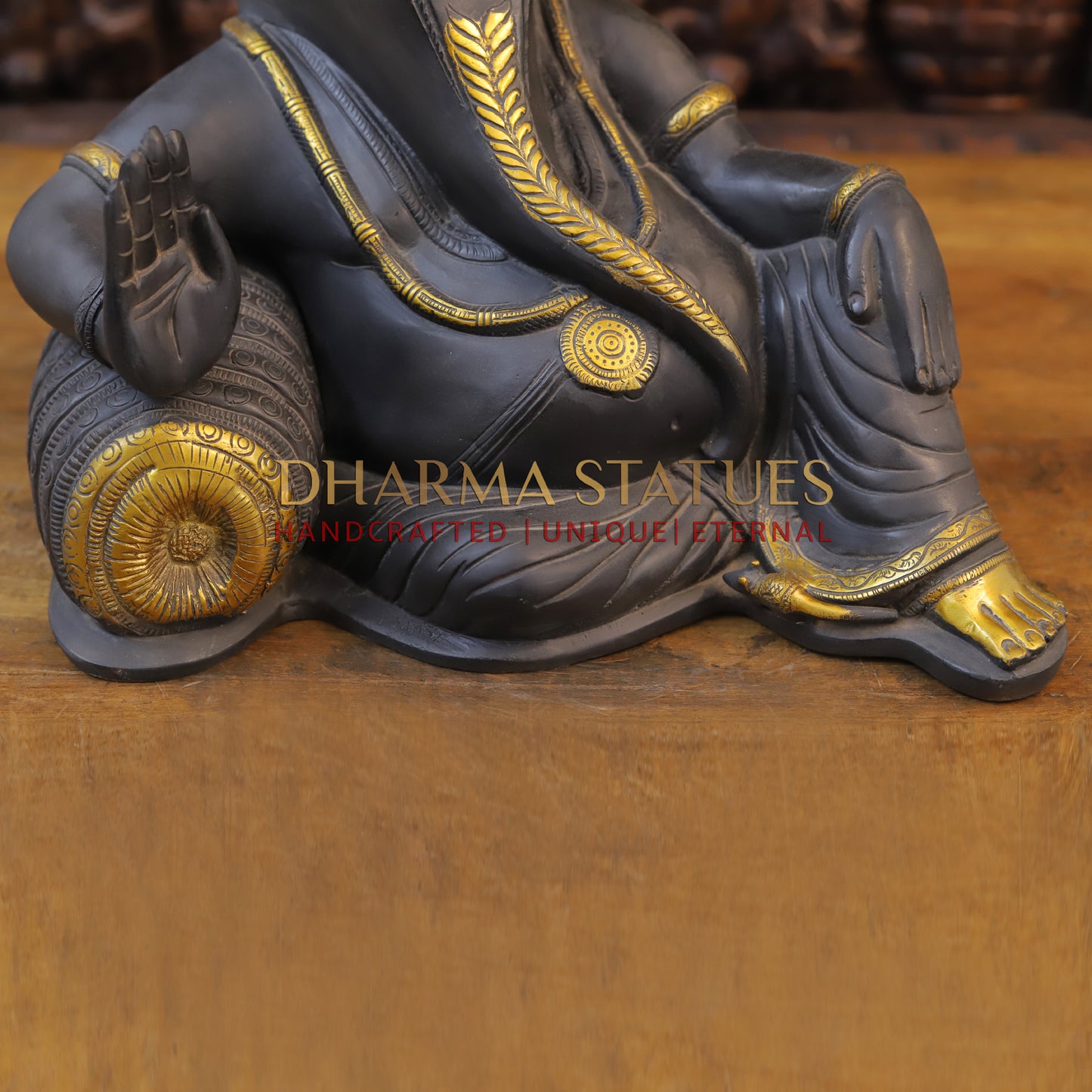 Brass Resting Ganesh Idol, Grey and Golden Finish, 11"
