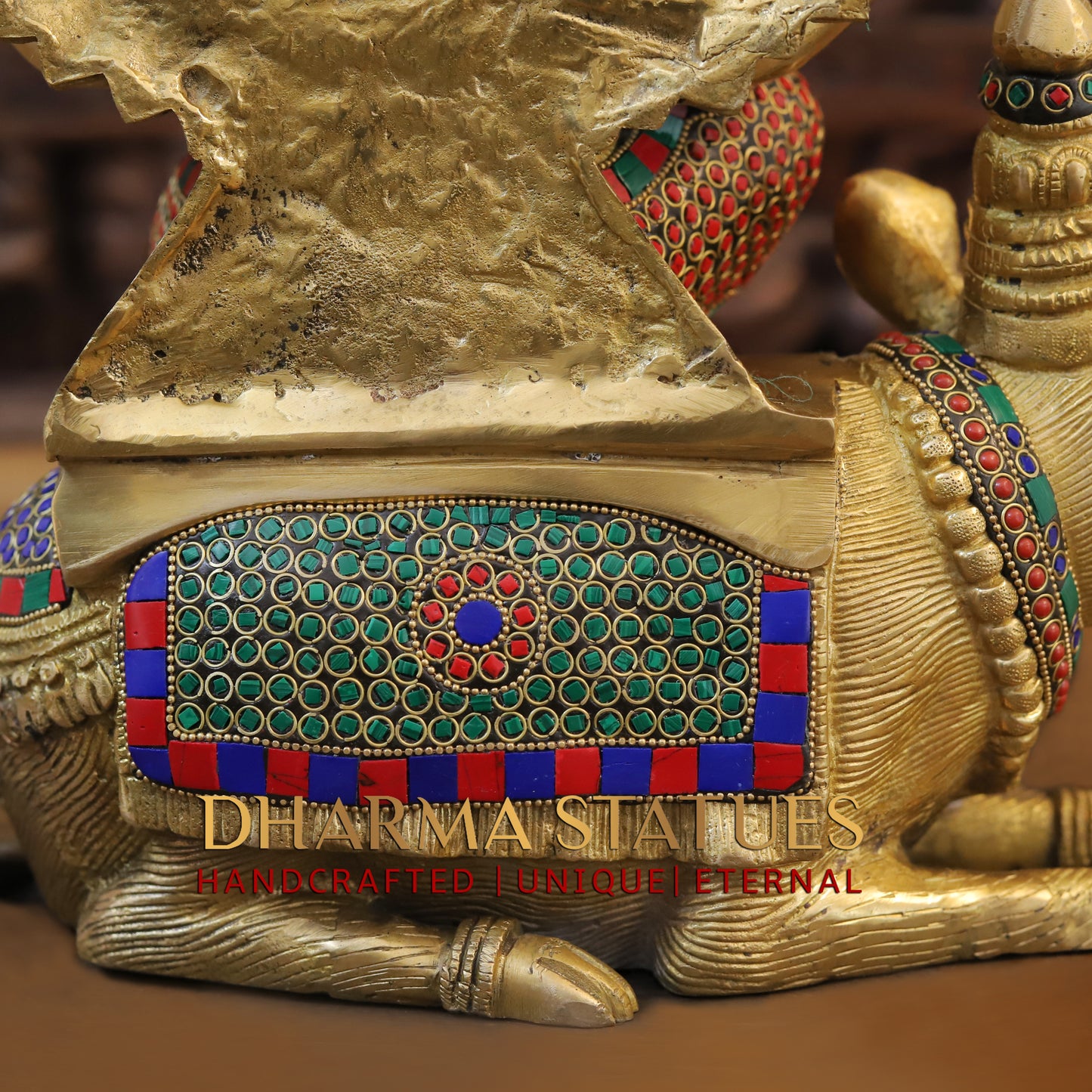 Brass Ganesh seated on Rat, Golden & Stonework, 16"