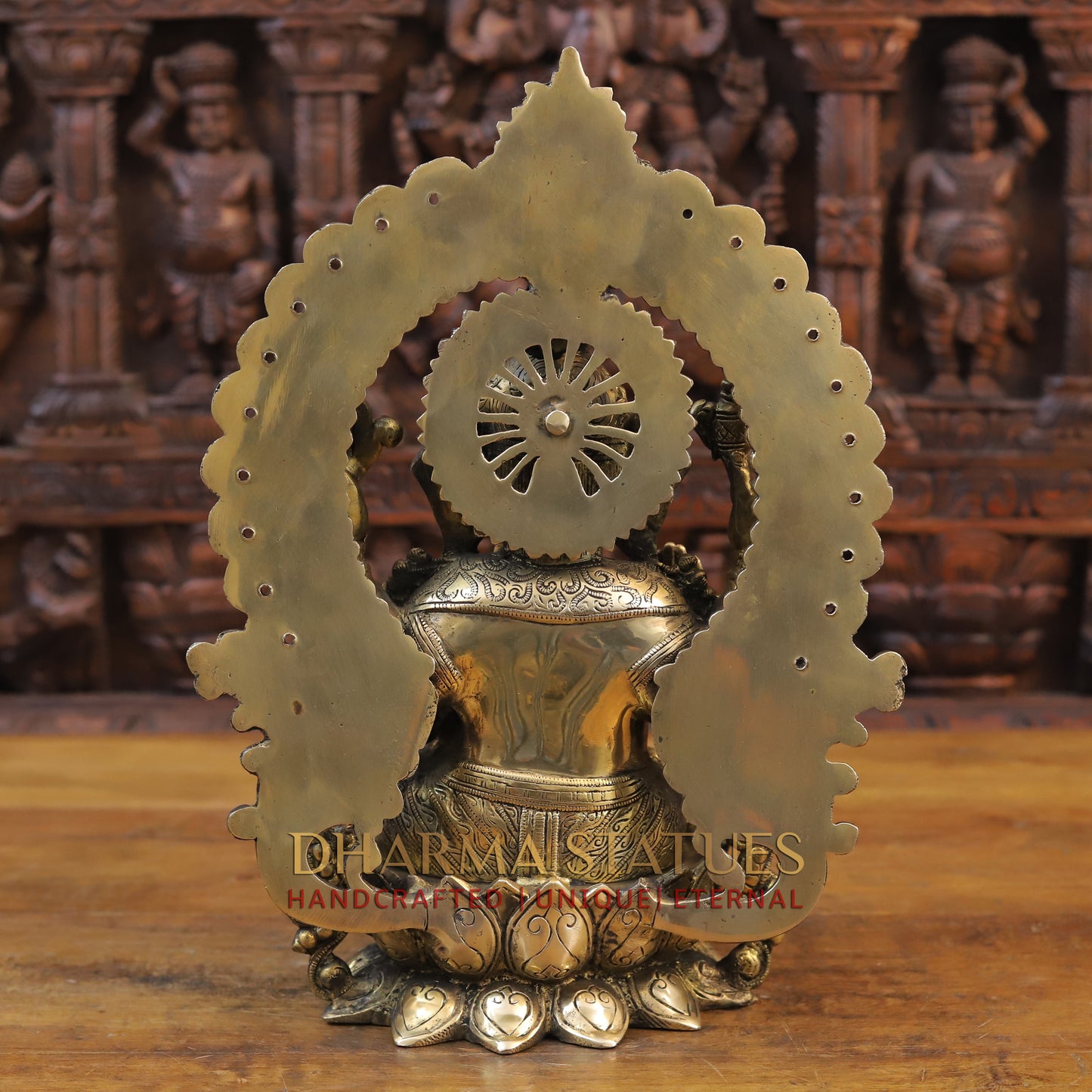 Brass Ganesh Statue, Seated on a Lotus, Fine Golden Work 16"