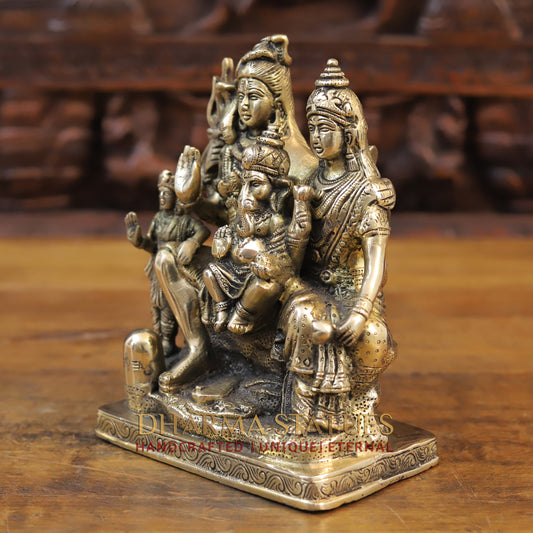 Brass Shiv Parivar Statue, Antique Golden Finish 8.5"