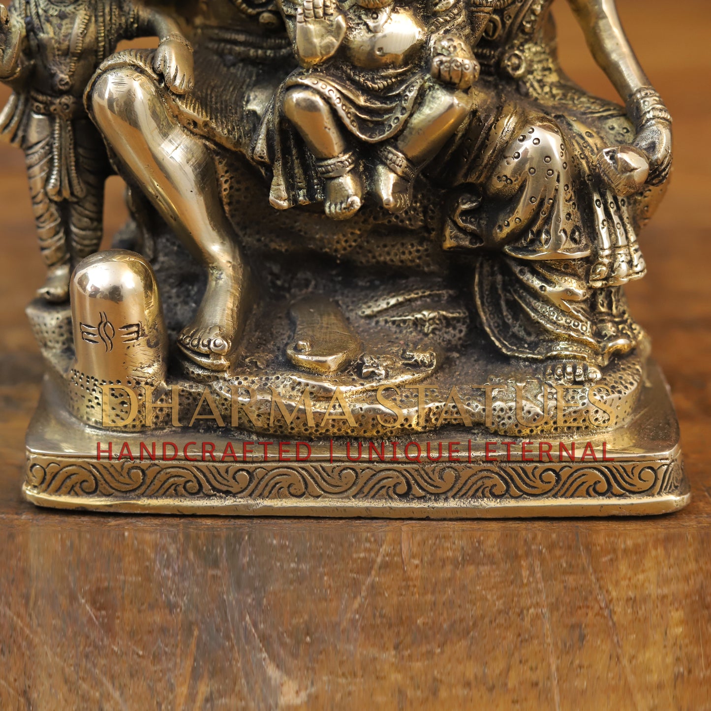 Brass Shiv Parivar Statue, Antique Golden Finish 8.5"