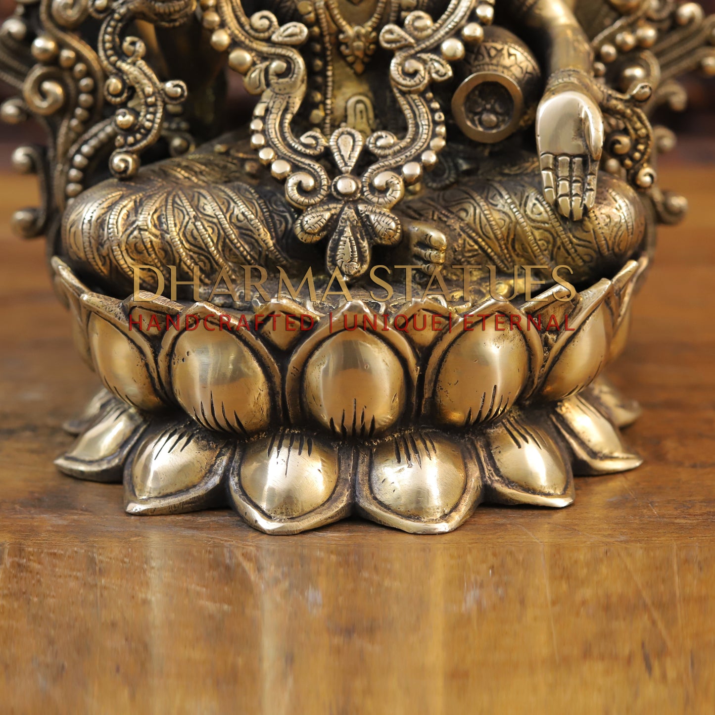 Brass Lakshmi Statue, Seated on a Lotus, Fine Golden Finish 15"