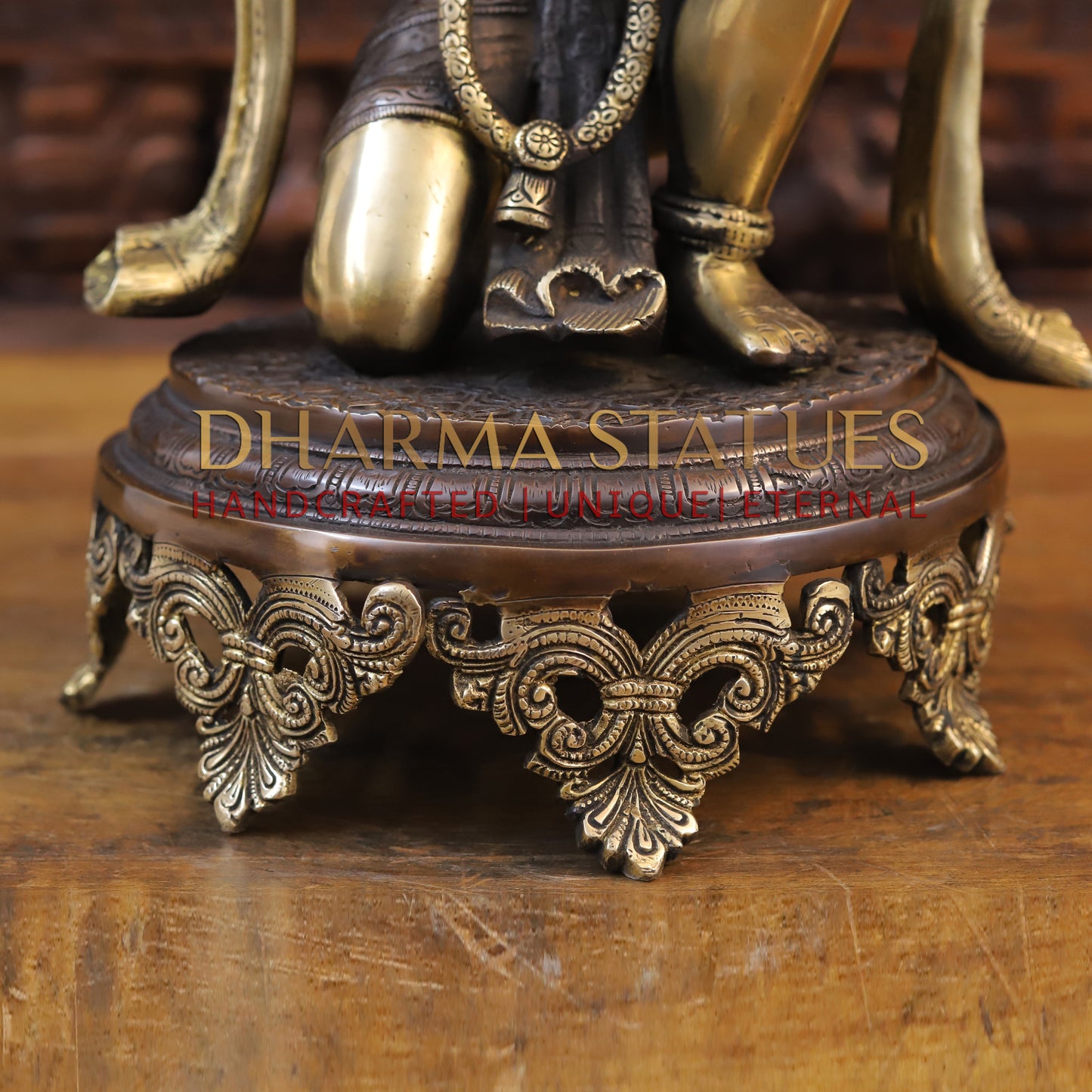 Brass Hanuman Idol, Seated on a Chowki, Fine Golden and Copper Finish 19.5"