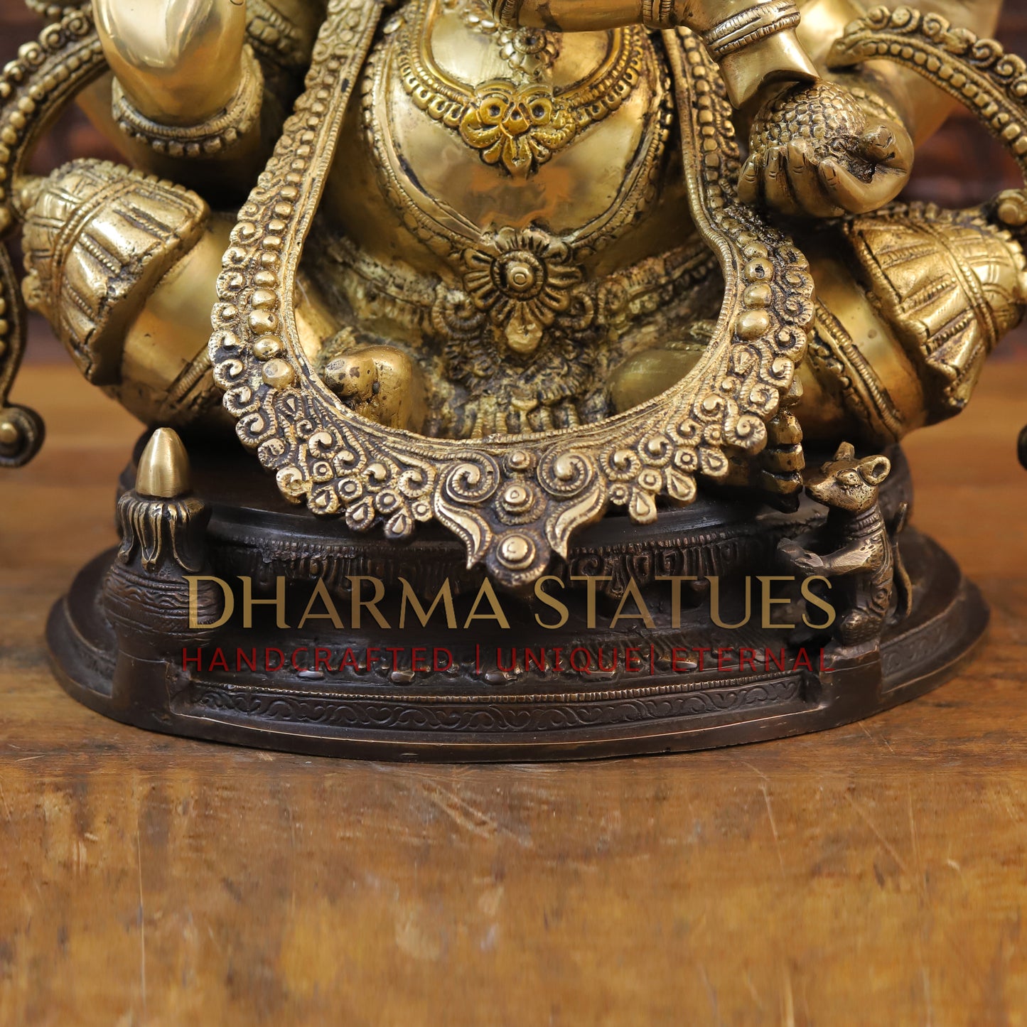 Brass Ganesh Statue, Fine Golden and Brown Finish 19.5"