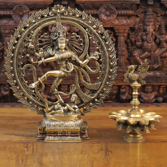 Brass Natraj Statue, Dancing lord Shiva, Fine Golden Finish 21"