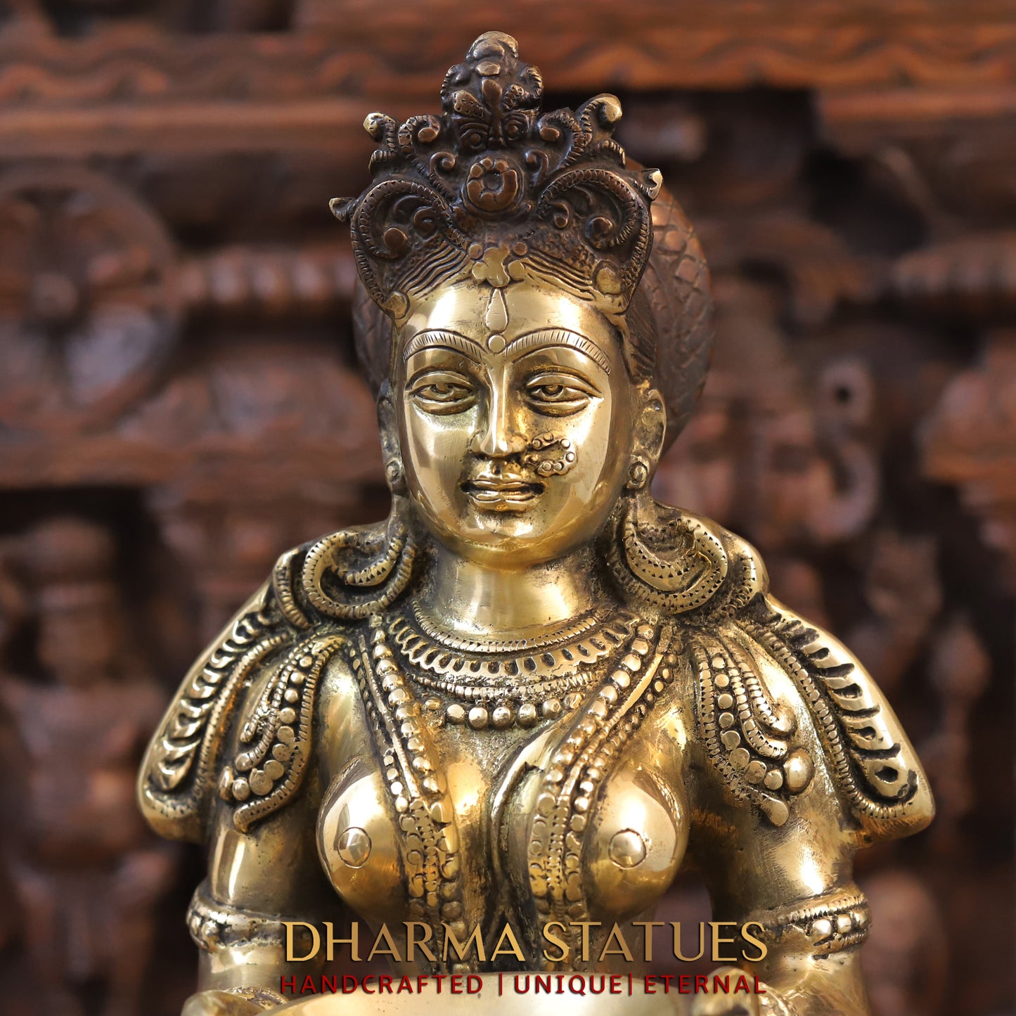 Brass Deep Lady Statue, Fine Golden and Copper Finish 23"