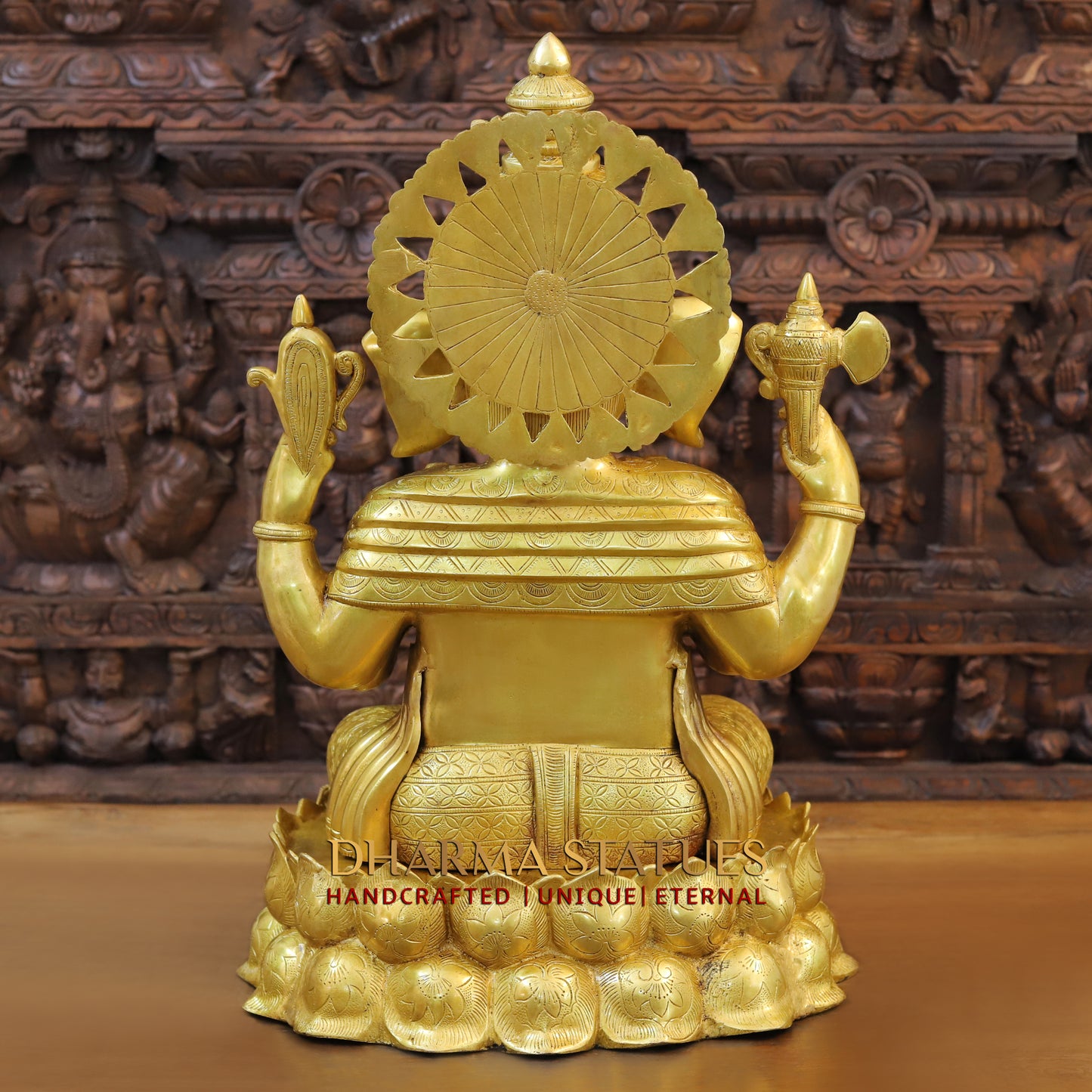 Brass Ganesh seated on Lotus, Blessing Posture, Fine Golden Finish, 25"