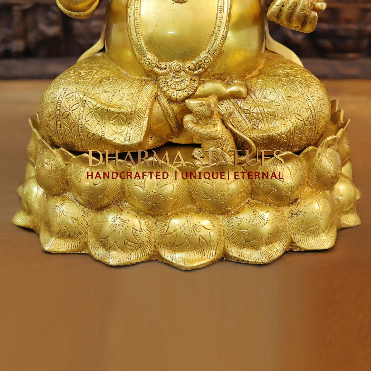 Brass Ganesh seated on Lotus, Blessing Posture, Fine Golden Finish, 25"