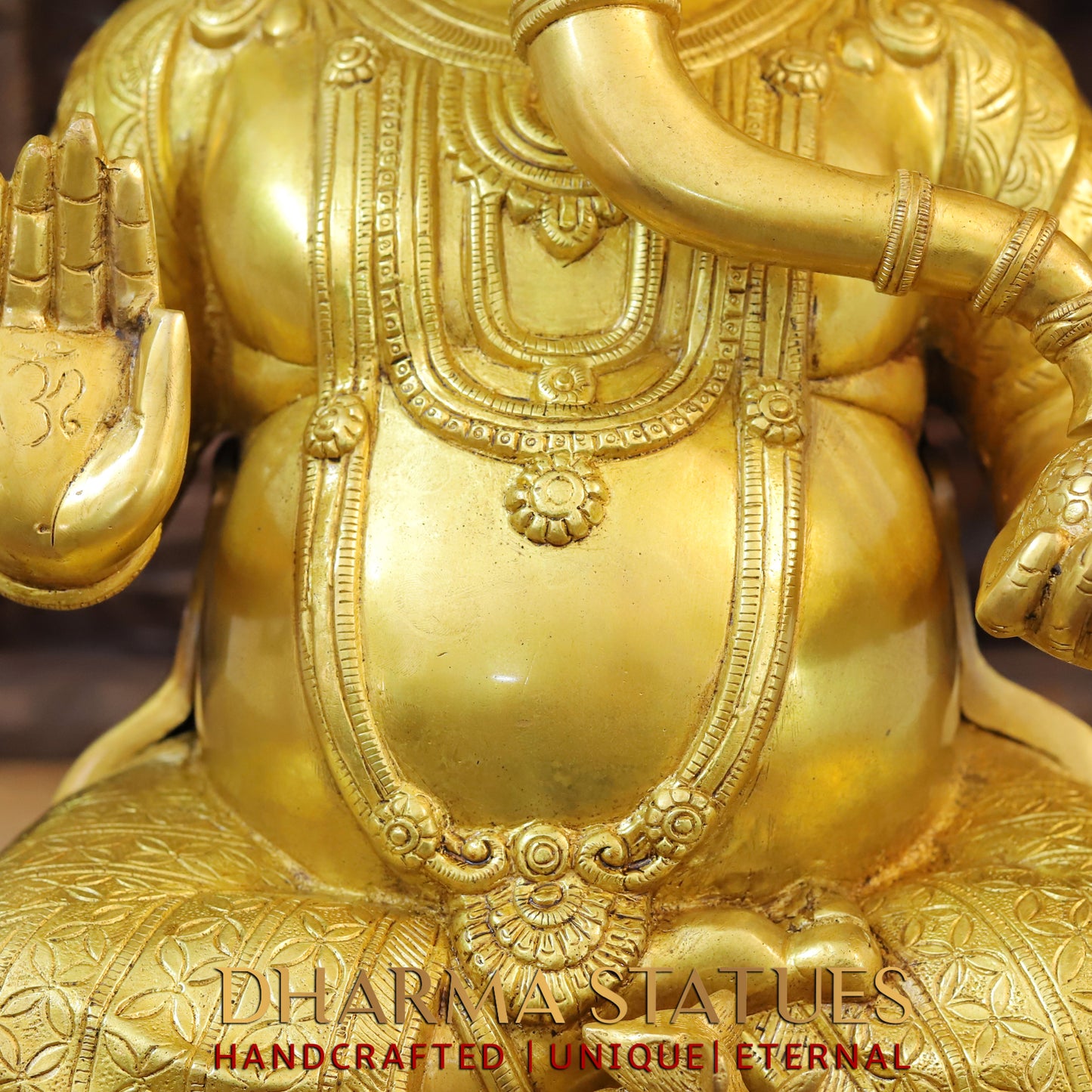 Brass Ganesh seated on Lotus, Blessing Posture, Fine Golden Finish, 25"