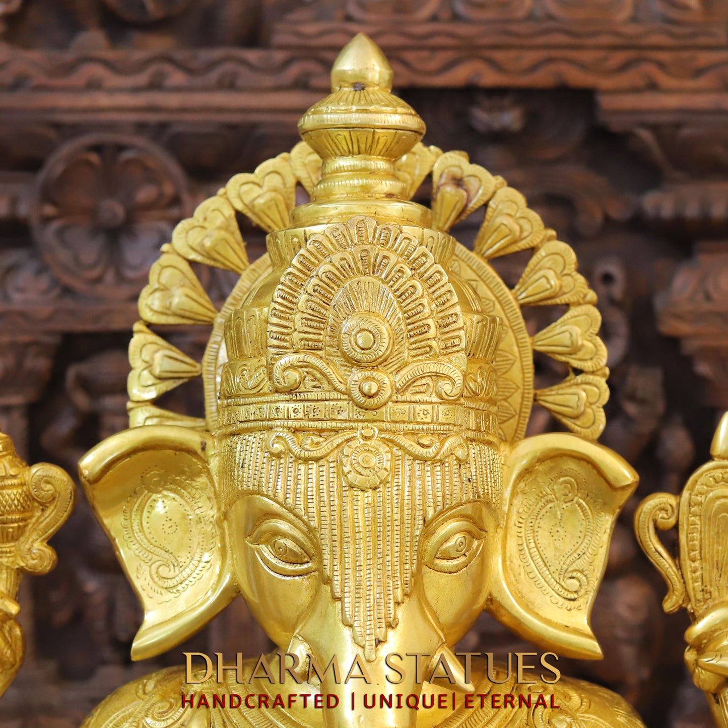 Brass Ganesh seated on Lotus, Blessing Posture, Fine Golden Finish, 25"