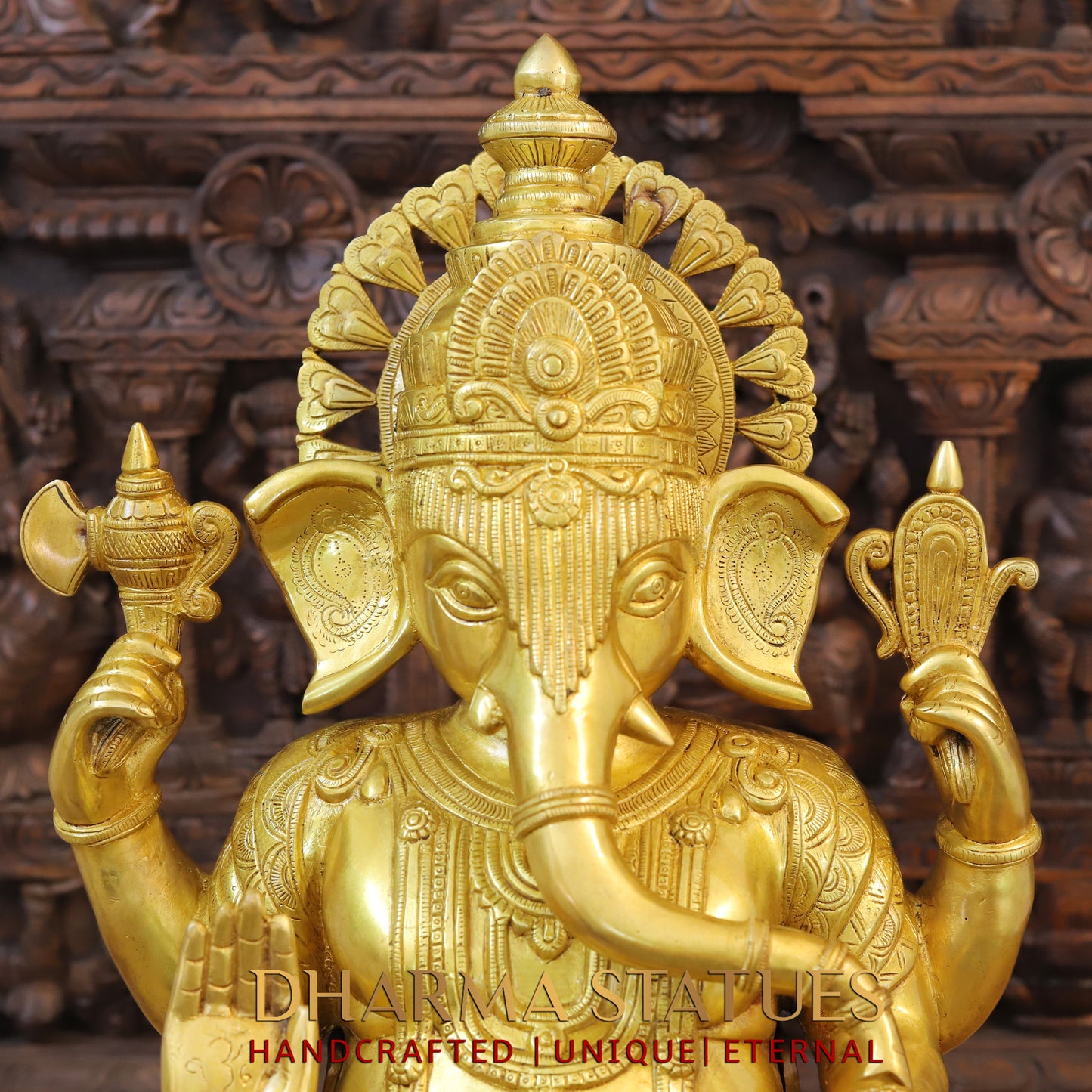 Brass Ganesh seated on Lotus, Blessing Posture, Fine Golden Finish, 25"