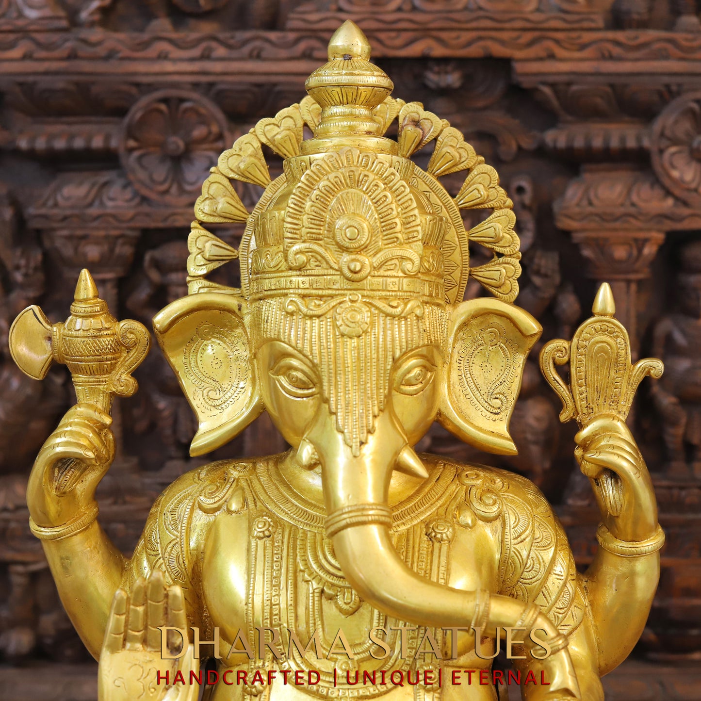 Brass Ganesh seated on Lotus, Blessing Posture, Fine Golden Finish, 25"