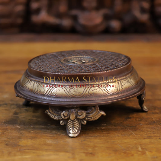 Brass Round Chowki For Temple, copper Finish 3"