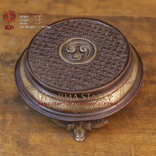 Brass Round Chowki For Temple, copper Finish 3"