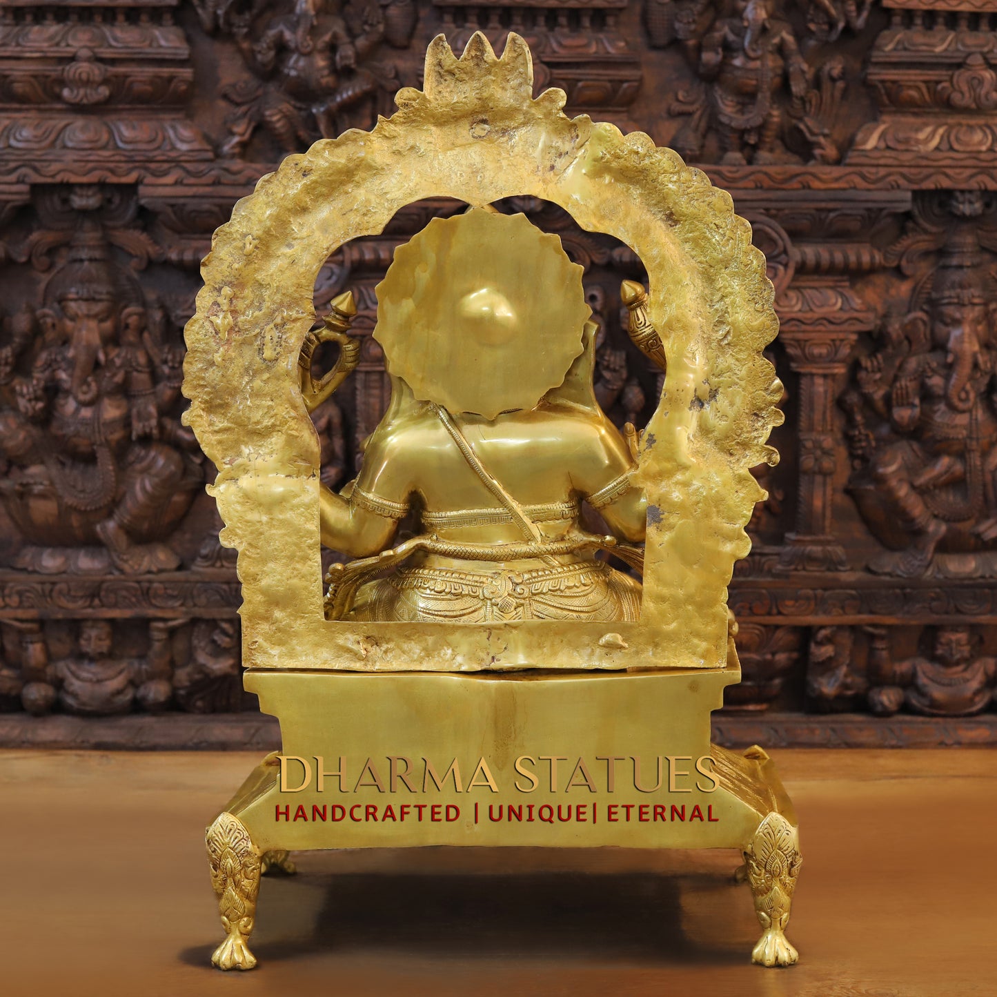 Brass Ganesh seated on Throne, Blessing Posture, Fine Golden Finish, 28.5"