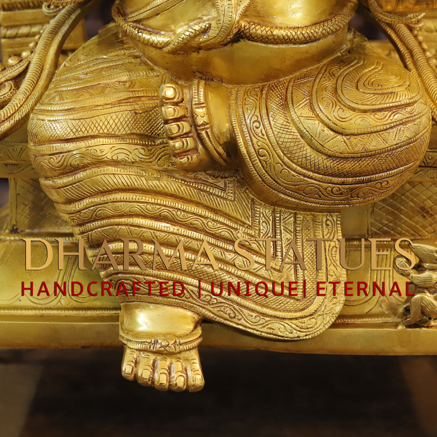 Brass Ganesh seated on Throne, Blessing Posture, Fine Golden Finish, 28.5"