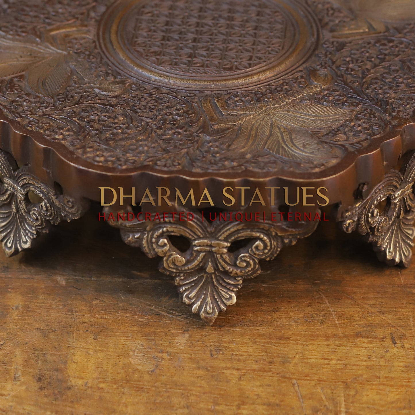 Brass Pooja Chowki, Fine Copper Finish 3.5"