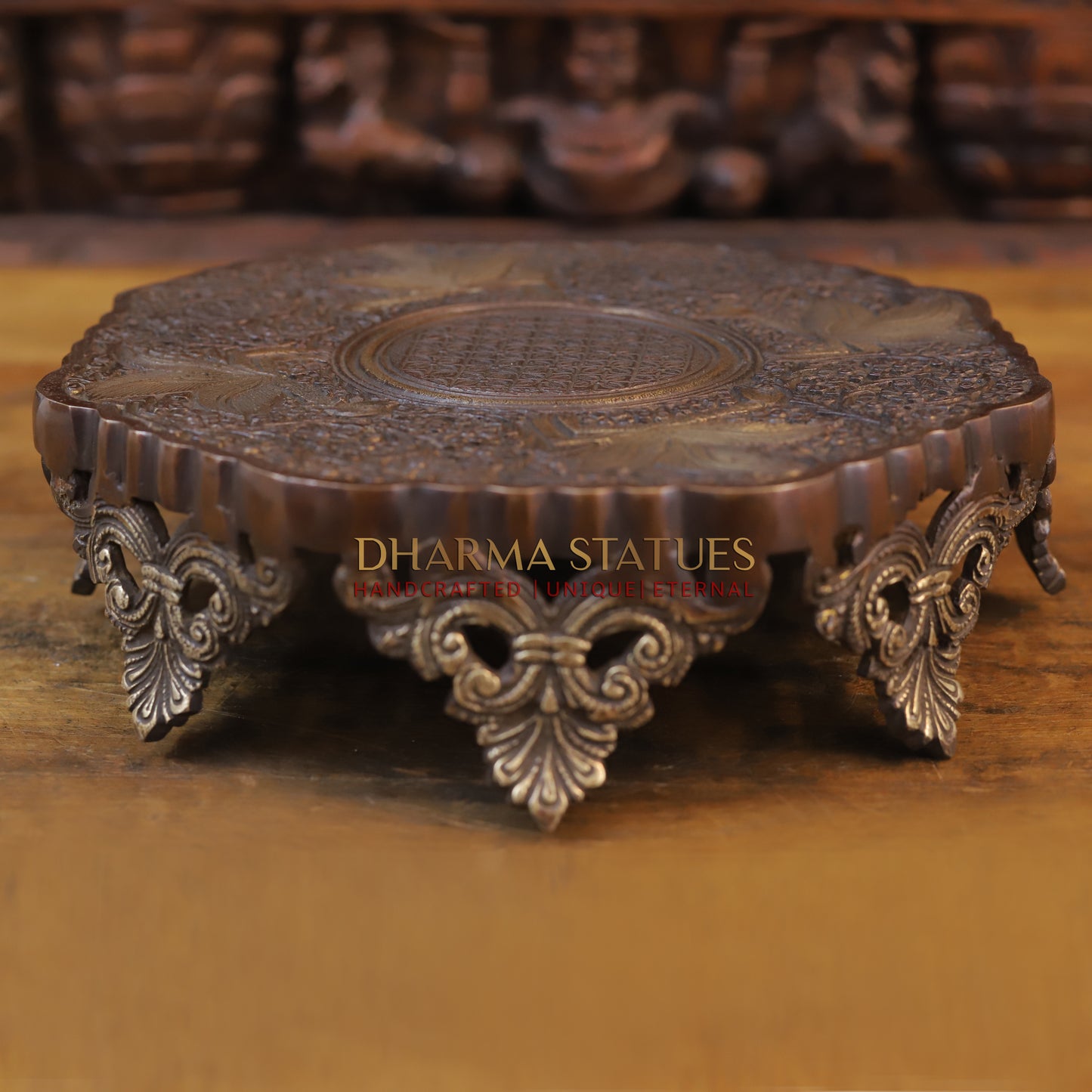 Brass Pooja Chowki, Fine Copper Finish 3.5"