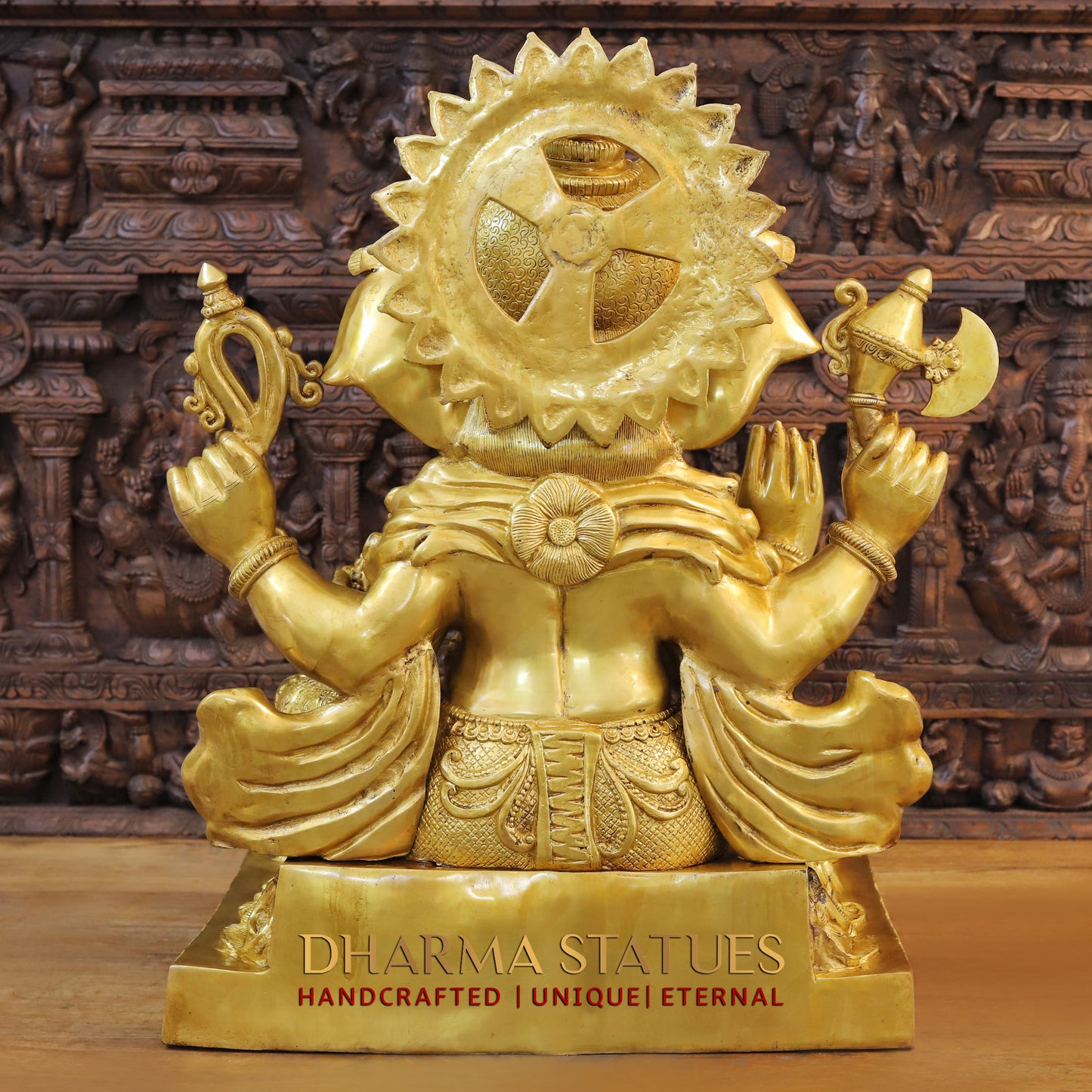 Brass Ganesh seated on Base, Blessing Posture, Fine Golden Finish, 32"
