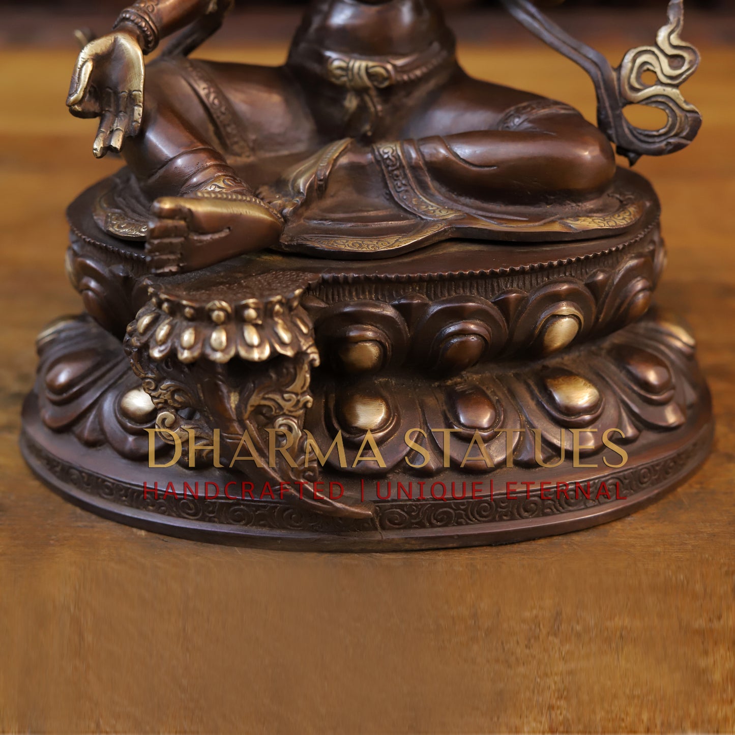 Brass Tara Devi Statue, Seated on Lotus, Copper Finish 14"