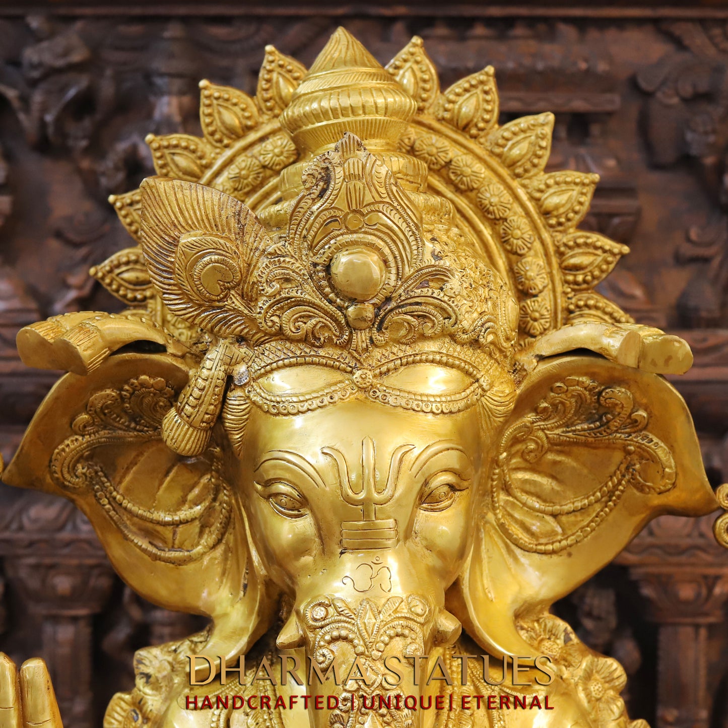 Brass Ganesh seated on Base, Blessing Posture, Fine Golden Finish, 32"