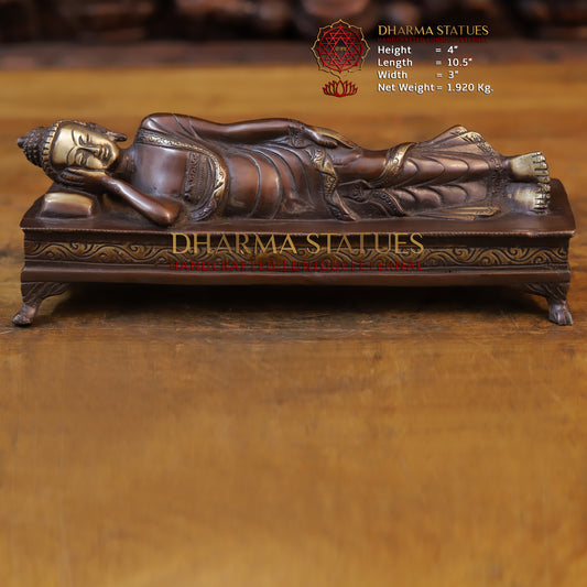 Brass Resting Buddha Statue, Fine Copper Finish with Golden Touch 4"