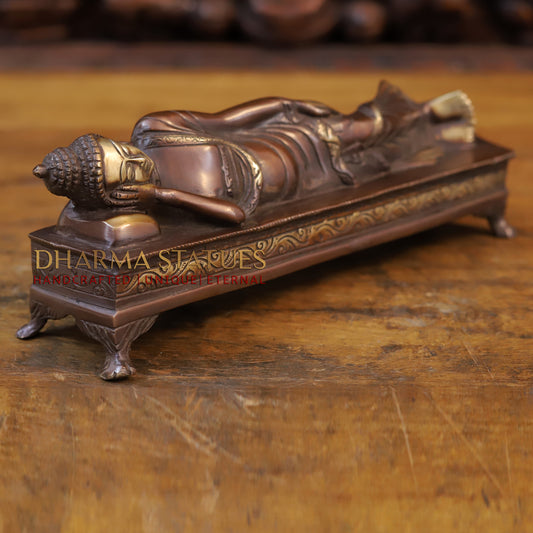 Brass Resting Buddha Statue, Fine Copper Finish with Golden Touch 4"