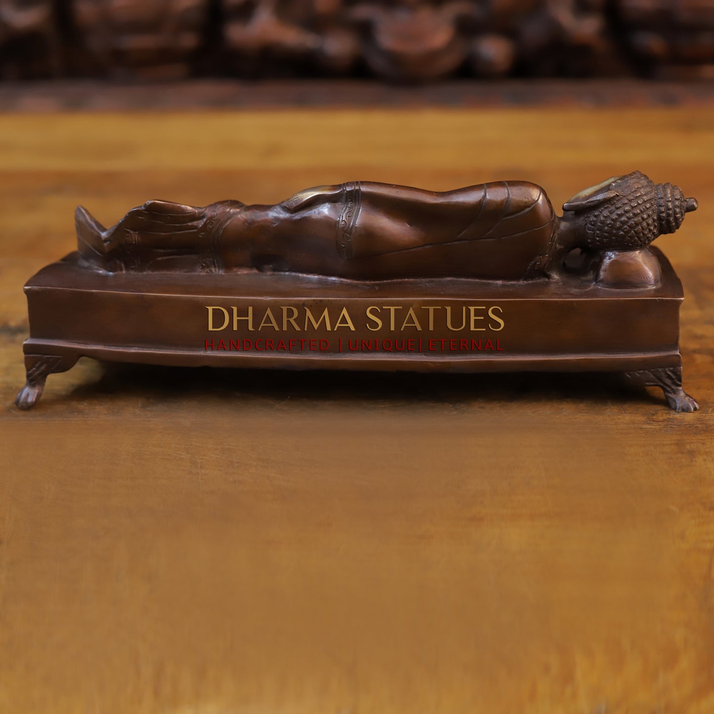 Brass Resting Buddha Statue, Fine Copper Finish with Golden Touch 4"