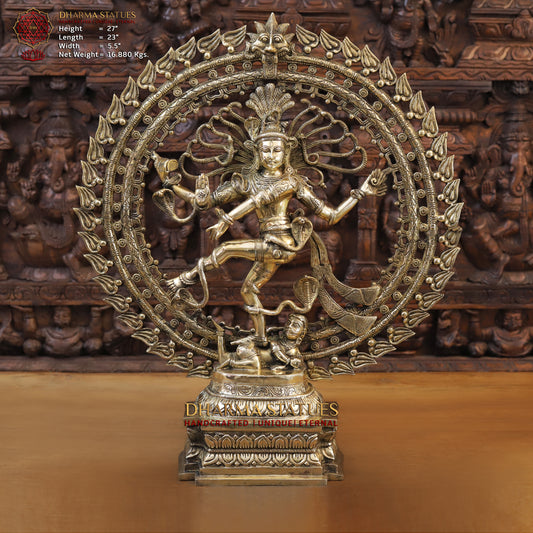 Brass Nataraja, Dancing Shiva, Golden Finish, 27"