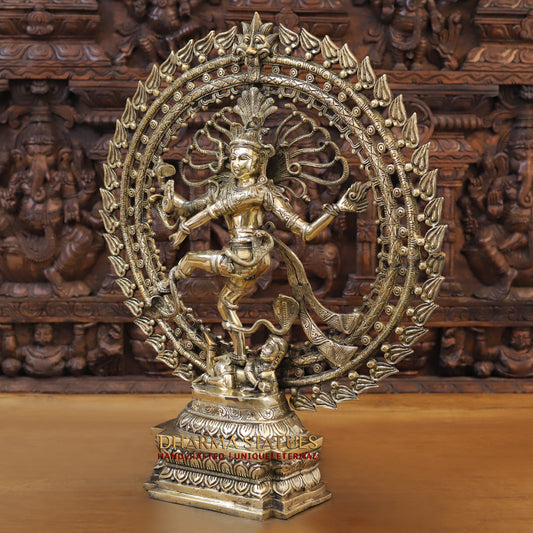 Brass Nataraja, Dancing Shiva, Golden Finish, 27"