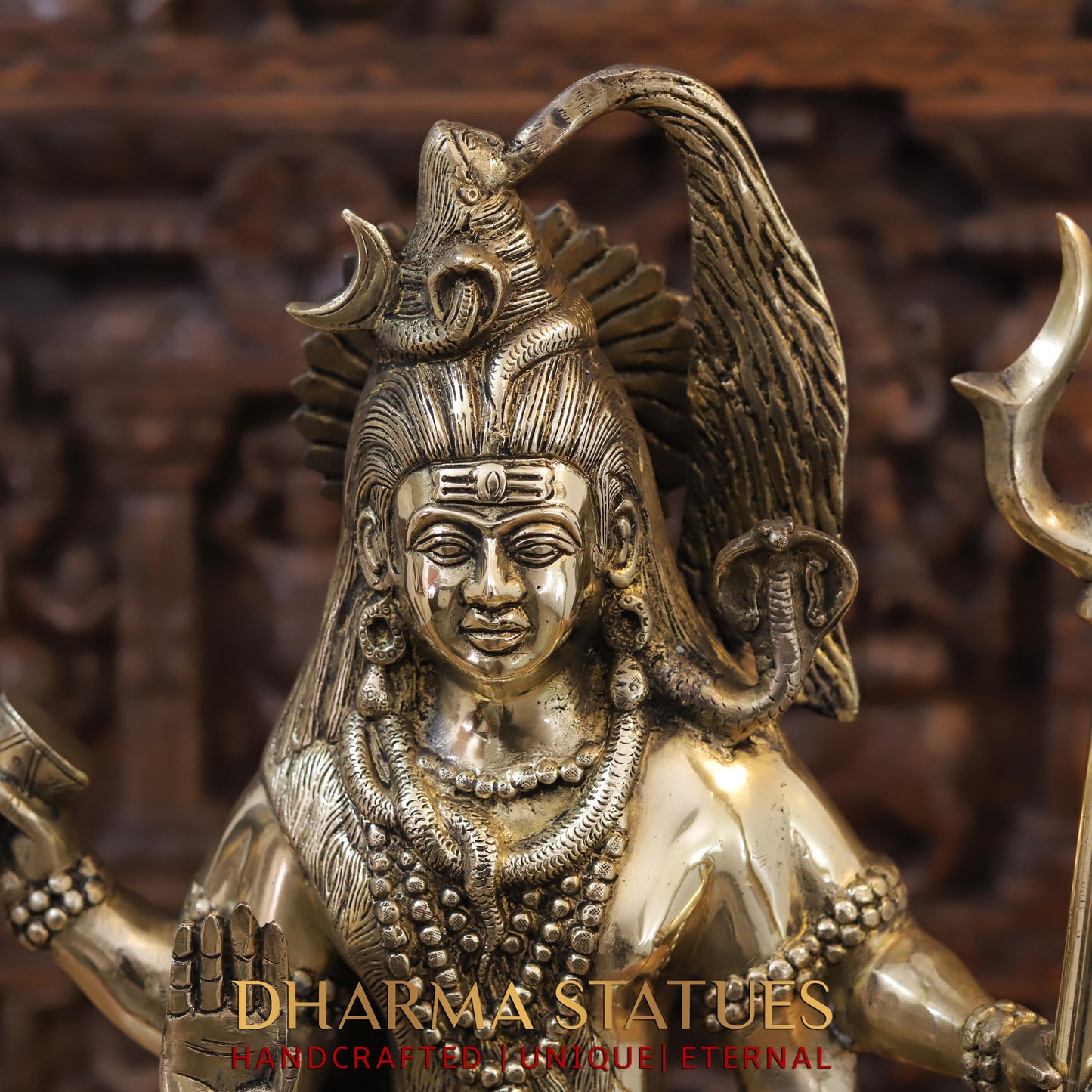 Brass Shiva standing with Trishul, Golden Finish, 24"