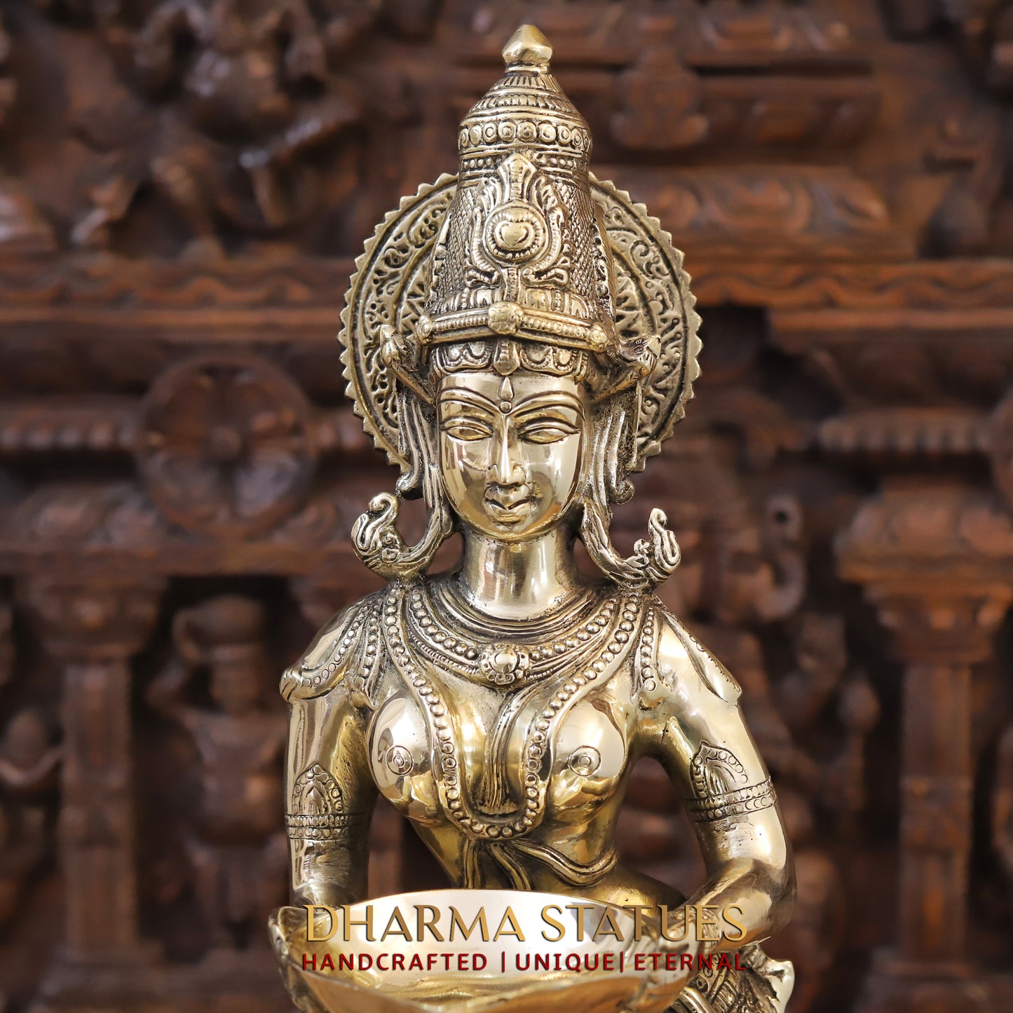 Brass Lakshmi pair holding Lamp, Golden Finish, 28"