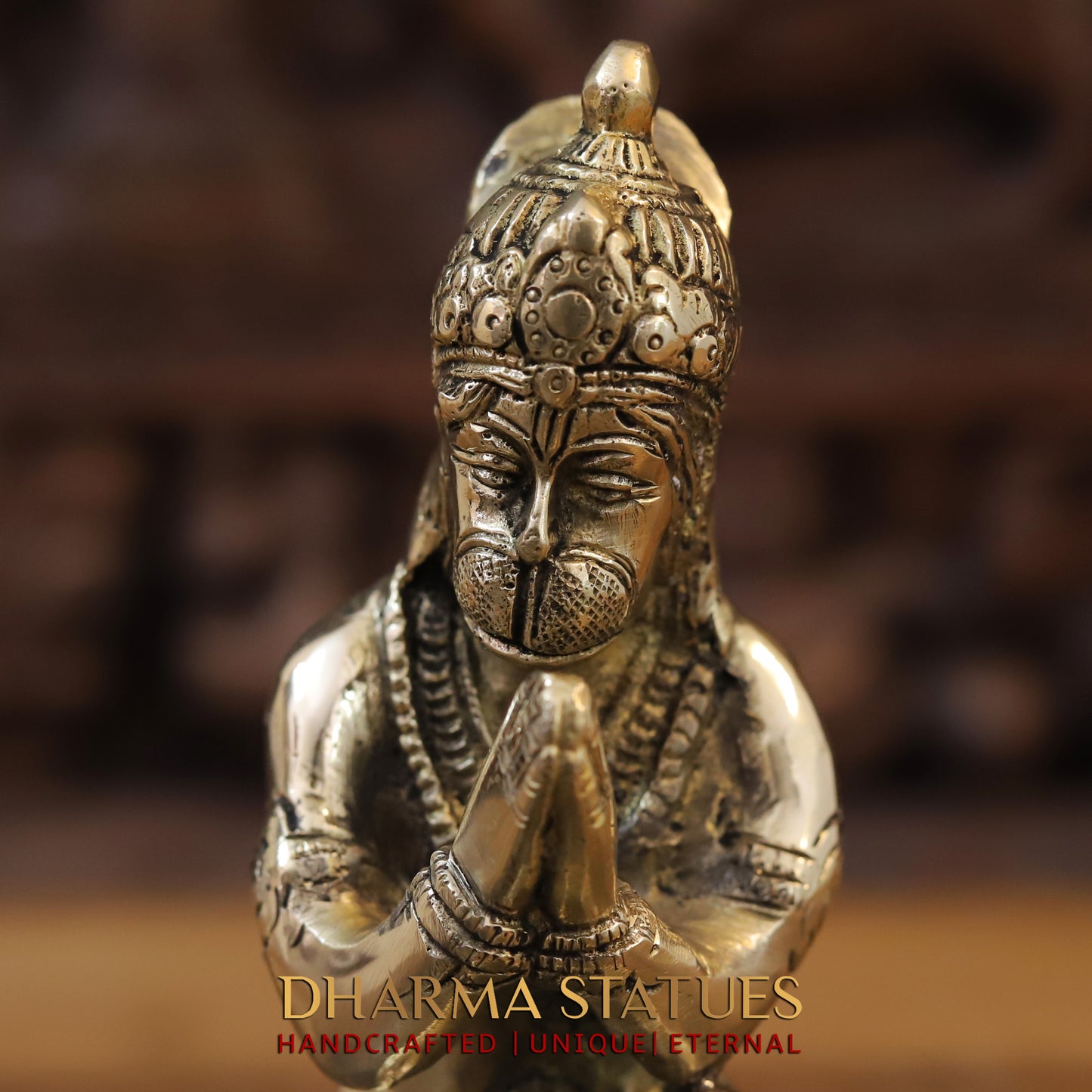 Brass Ram Darbar - Lord Ram, Sita and Laxman With Hanuman seated, Golden Finish, 17"