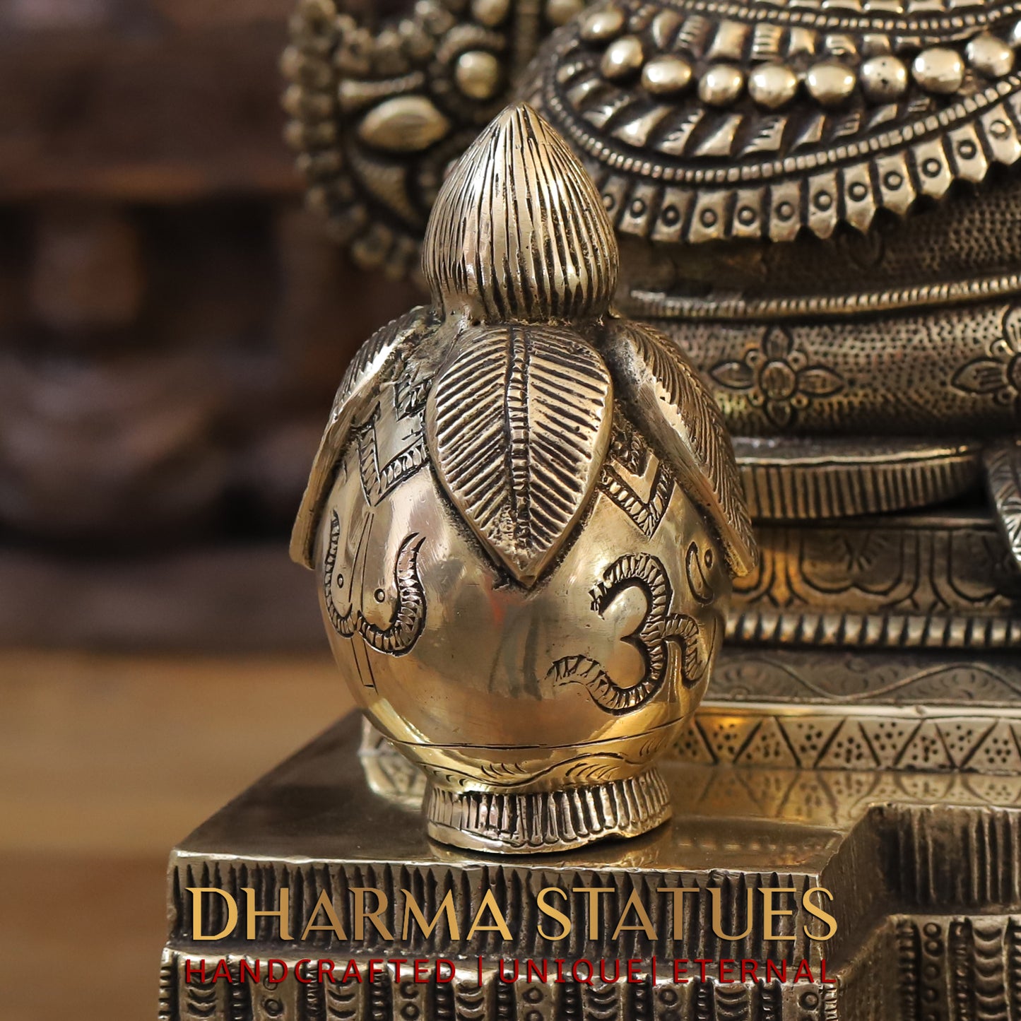 Brass Ganesh seated on Chowki, Golden Finish, 27"