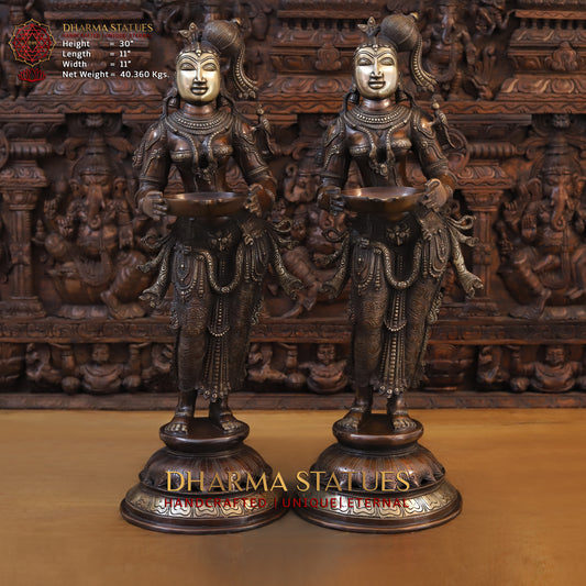 Brass Deeplakshmi holding Lamp, Copper & Golden Finish, 30"