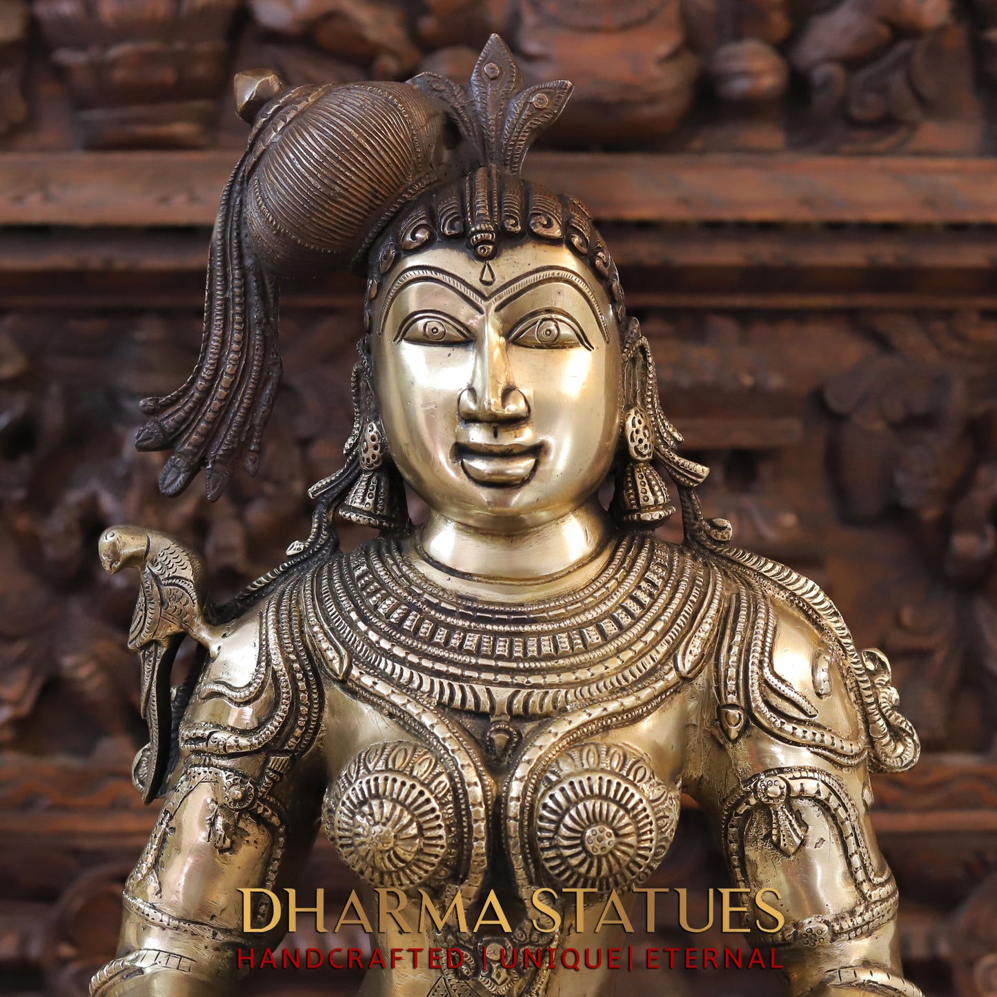 Brass Deeplakshmi holding Lamp, Copper & Golden Finish, 37"