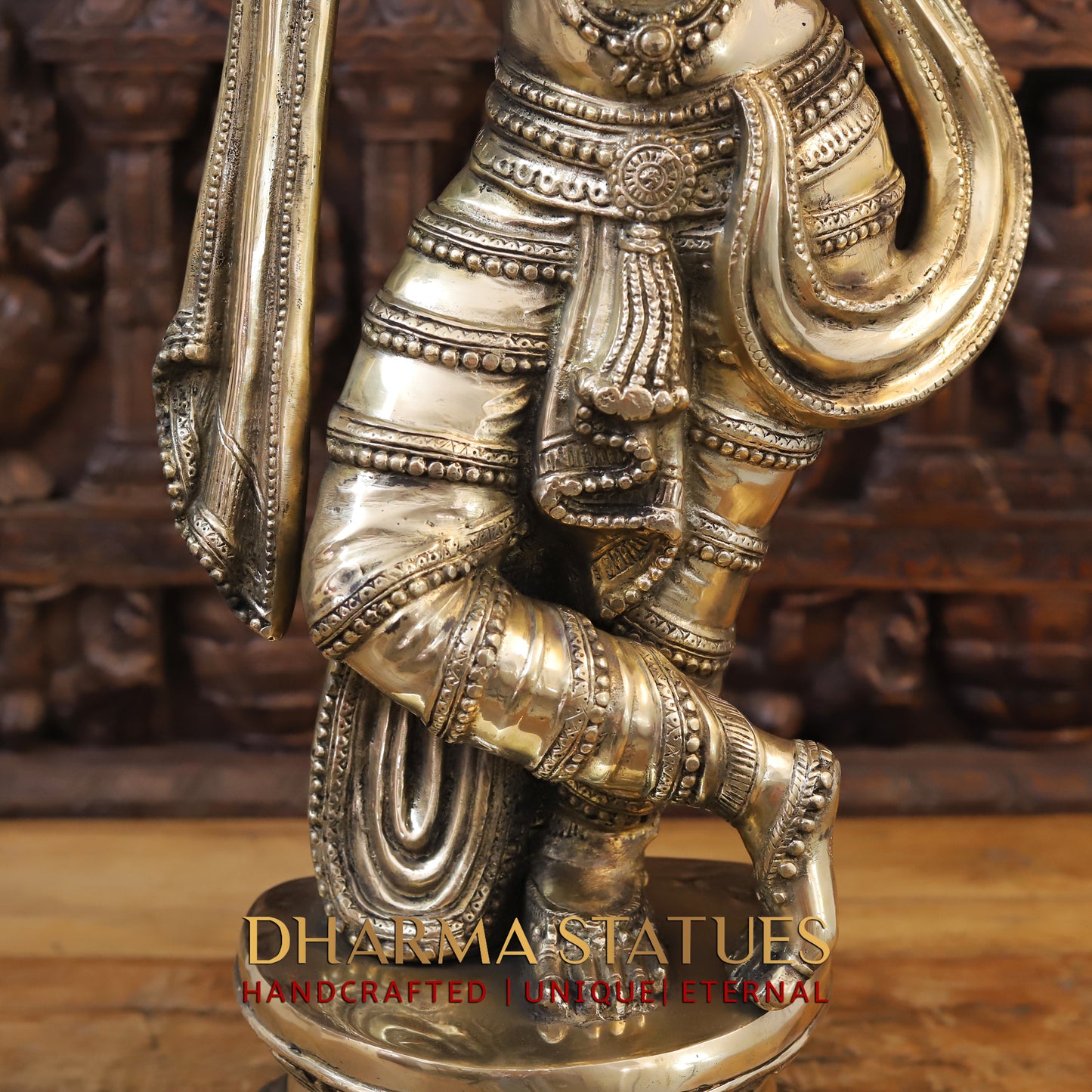 Brass Radha & Krishna Playing Flute, Fine Golden Finish, 36.5"