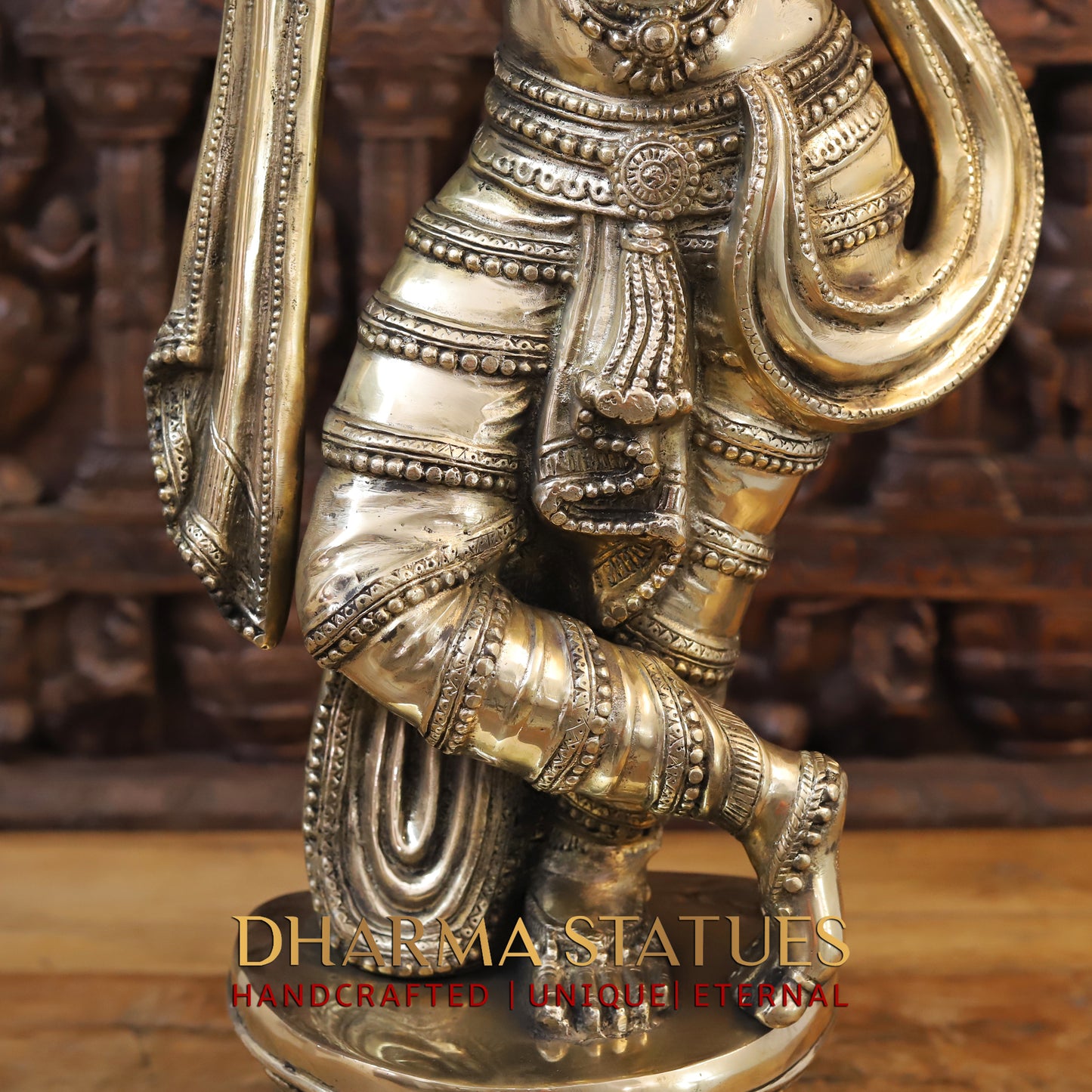 Brass Radha & Krishna Playing Flute, Fine Golden Finish, 36.5"