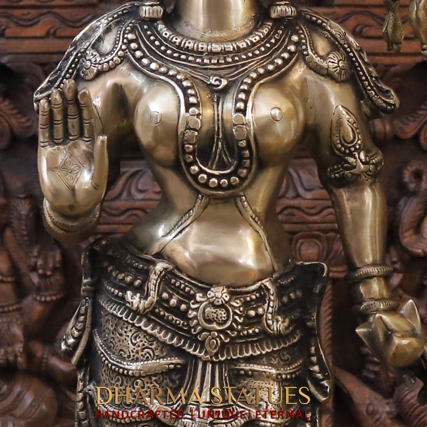 Brass Radha & Krishna Playing Flute, Fine Golden Finish, 36.5"