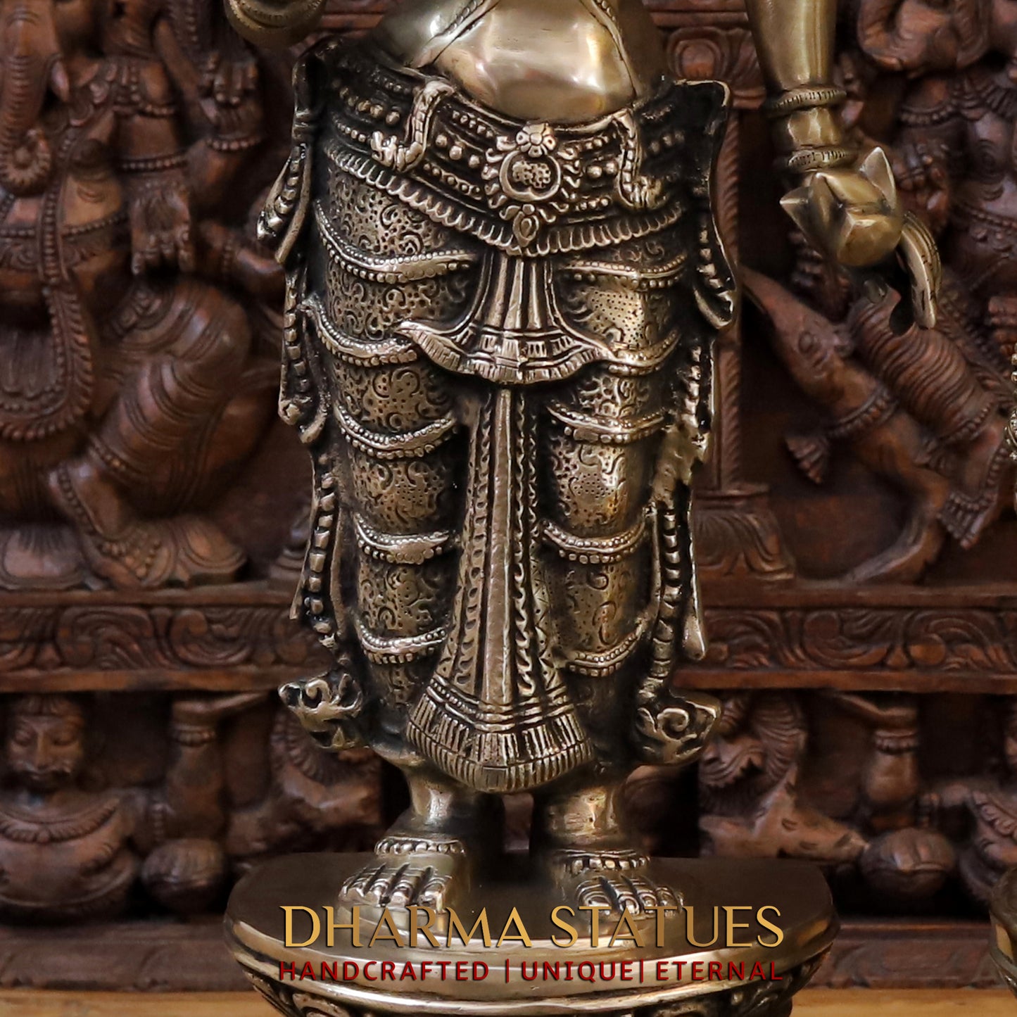 Brass Radha & Krishna Playing Flute, Fine Golden Finish, 36.5"