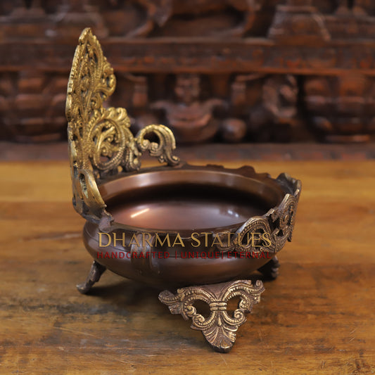 Brass Designer Urli, Copper & Golden Finish, 10"