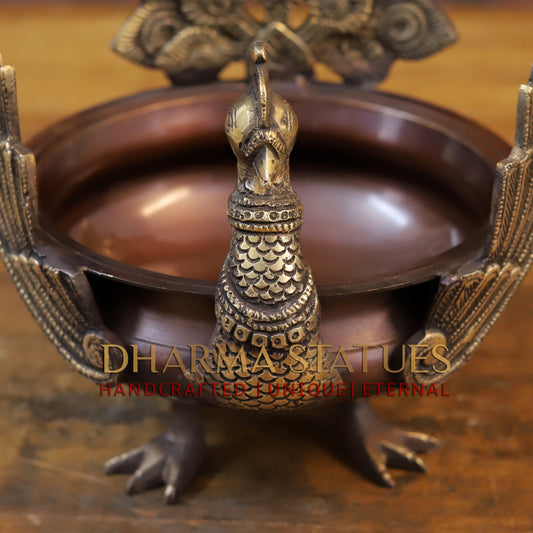 Brass Peacock Urli, Copper & Golden Finish, 7.5"